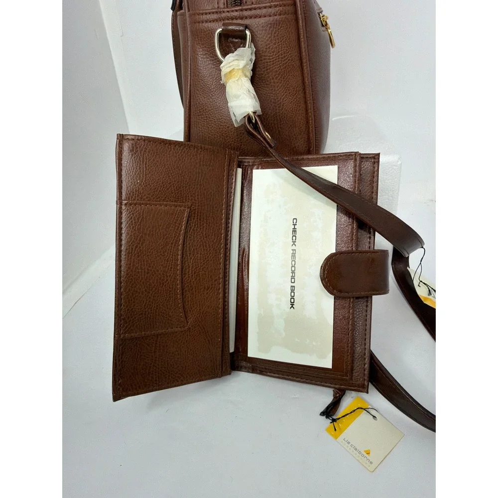 Liz Claiborne Brown Satchel Handbag & Matching Wallet Set NWT Classic‎ Pebbled